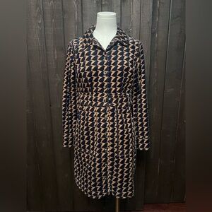 Boden Corduroy Dress Size 4P Knee Length Bird Print Navy/Tan Whimsical Artsy EUC